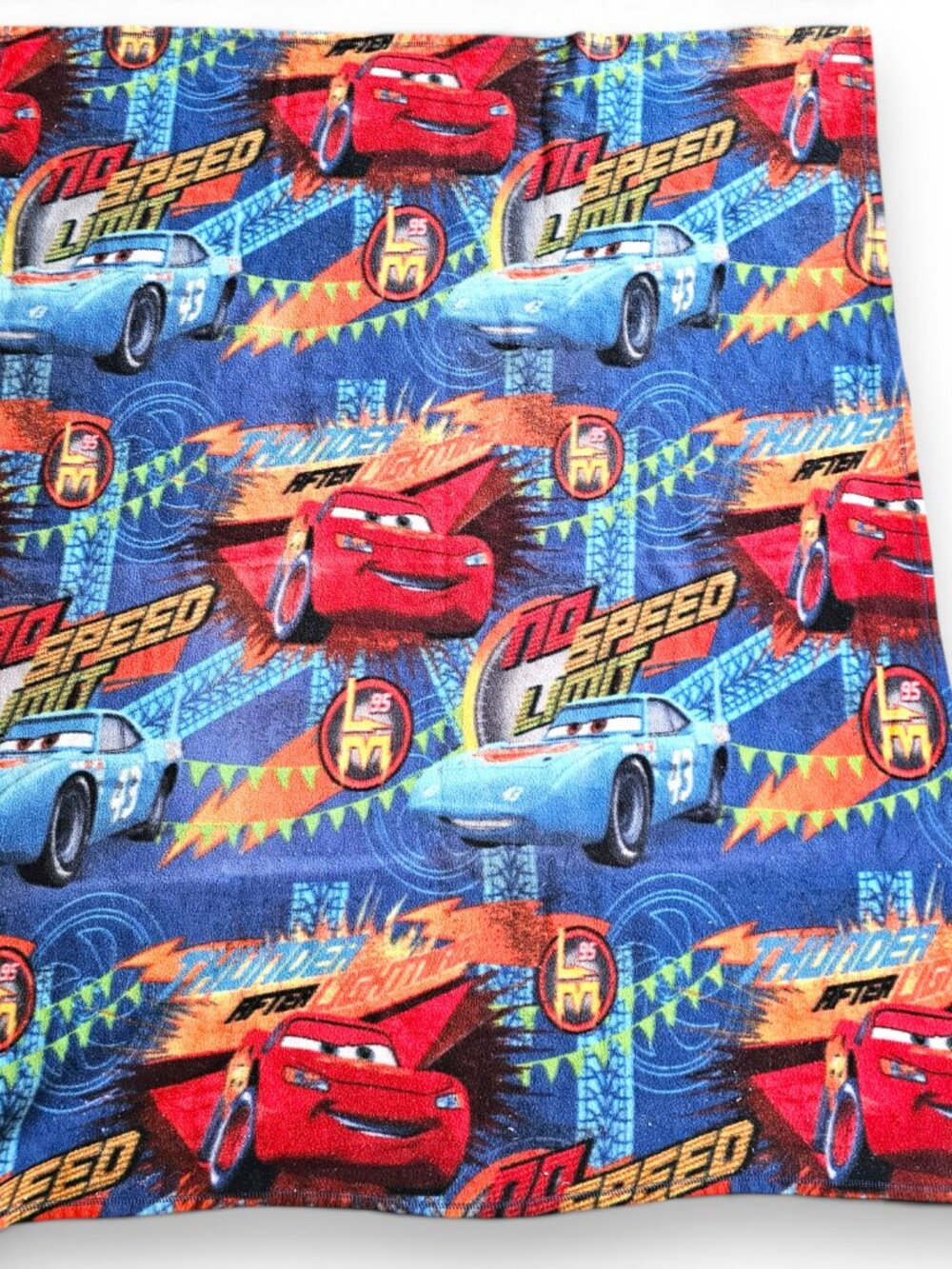 Disney Store Cars Fleece Blanket Blue Lightning McQueen Strip Weathers 46"x56"